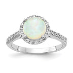 Cheryl M Sterling Silver Rhodium-plated Cabochon Lab Created Opal and Brilliant-cut CZ Halo Ring
