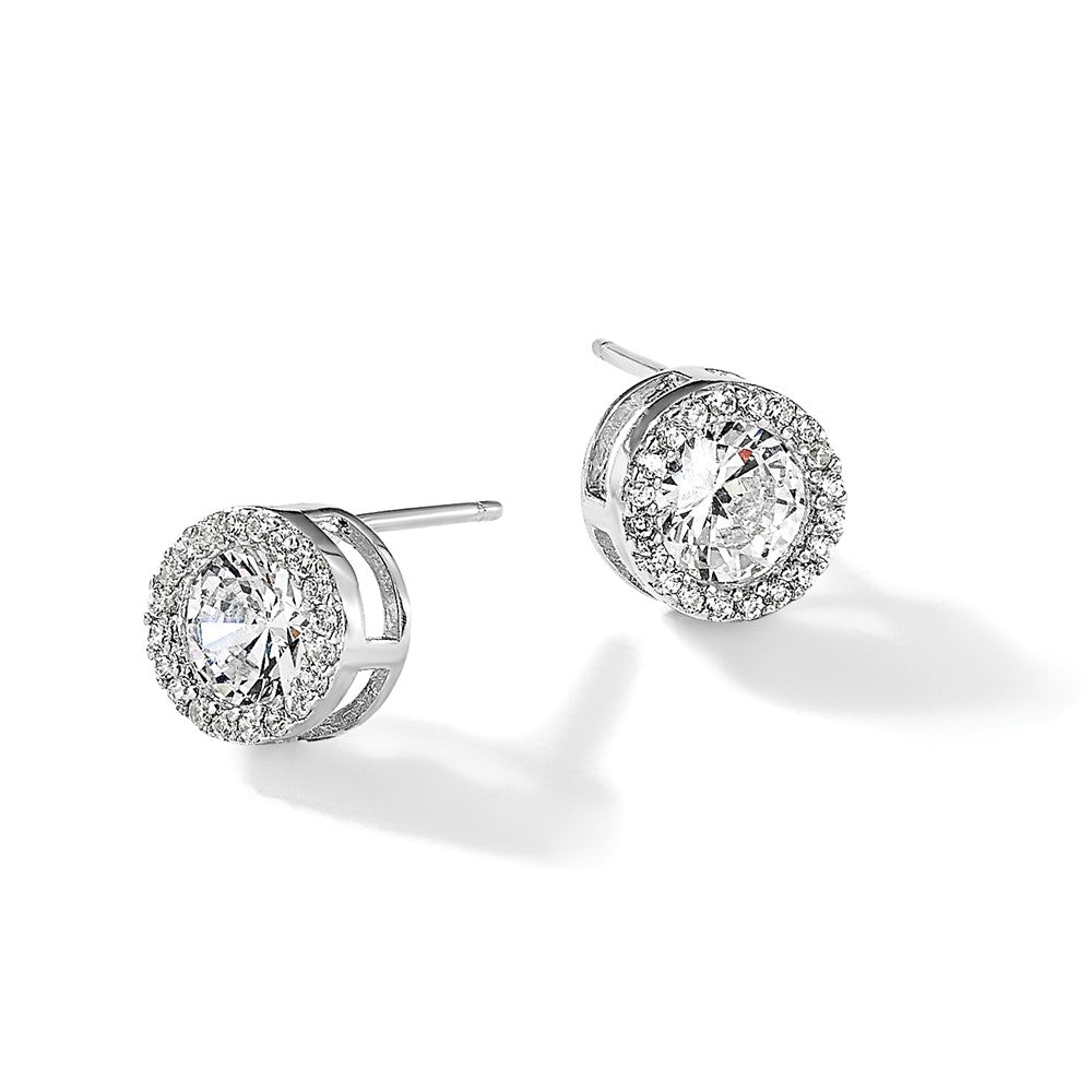 Cheryl M Sterling Silver Rhodium-plated Brilliant-cut CZ Halo Post Earrings