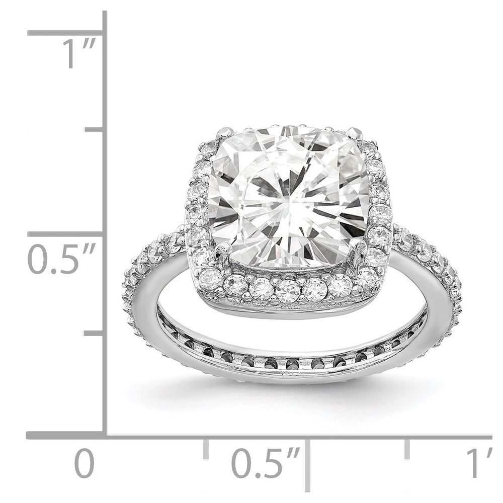 Cheryl M Sterling Silver Rhodium-plated Rose-cut and Brilliant-cut CZ Square Halo Ring