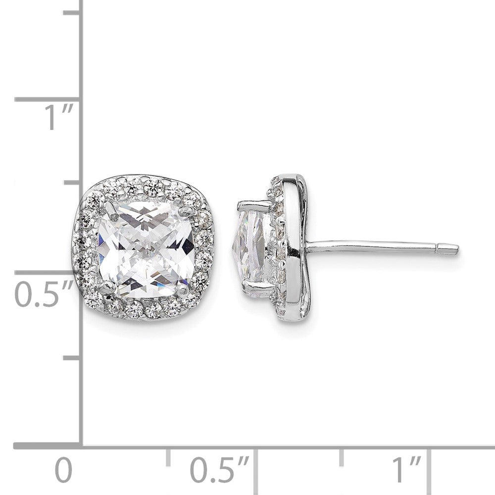 Cheryl M Sterling Silver Rhodium-plated Rose-cut and Brilliant-cut CZ Square Halo Post Earrings