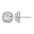 Cheryl M Sterling Silver Rhodium-plated Rose-cut and Brilliant-cut CZ Square Halo Post Earrings