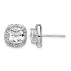 Cheryl M Sterling Silver Rhodium-plated Rose-cut and Brilliant-cut CZ Square Halo Post Earrings