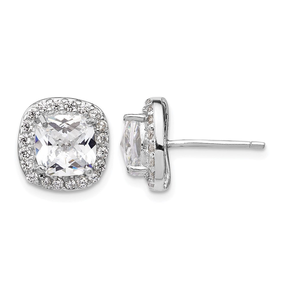 Cheryl M Sterling Silver Rhodium-plated Rose-cut and Brilliant-cut CZ Square Halo Post Earrings