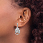 Cheryl M Sterling Silver Rhodium-plated Brilliant-cut Pear Shaped CZ Double Halo Post Dangle Earrings