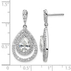 Cheryl M Sterling Silver Rhodium-plated Brilliant-cut Pear Shaped CZ Double Halo Post Dangle Earrings