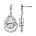 Cheryl M Sterling Silver Rhodium-plated Brilliant-cut Pear Shaped CZ Double Halo Post Dangle Earrings