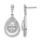Cheryl M Sterling Silver Rhodium-plated Brilliant-cut Pear Shaped CZ Double Halo Post Dangle Earrings
