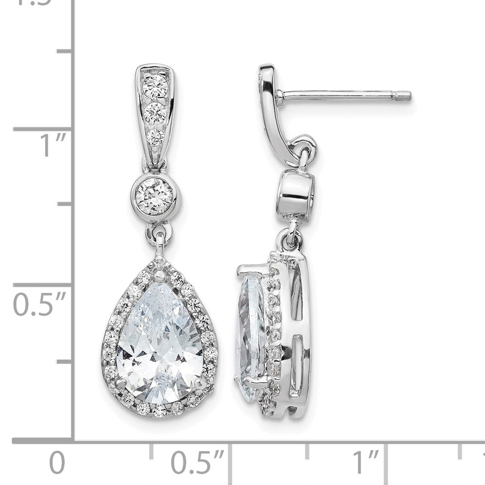 Cheryl M Sterling Silver Rhodium-plated Brilliant-cut CZ Teardrop and Bezel Halo Post Dangle Earrings