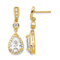 Cheryl M Sterling Silver Gold-plated Brilliant-cut CZ Teardrop and Bezel Halo Post Dangle Earrings