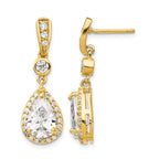 Cheryl M Sterling Silver Gold-plated Brilliant-cut CZ Teardrop and Bezel Halo Post Dangle Earrings