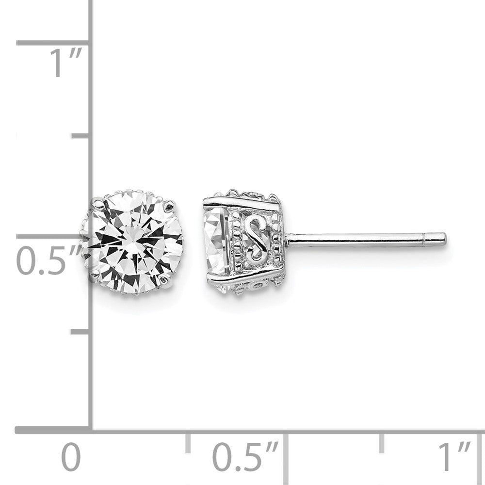 Cheryl M Sterling Silver Rhodium-plated Brilliant-cut CZ 6.5mm Stud Post Earrings