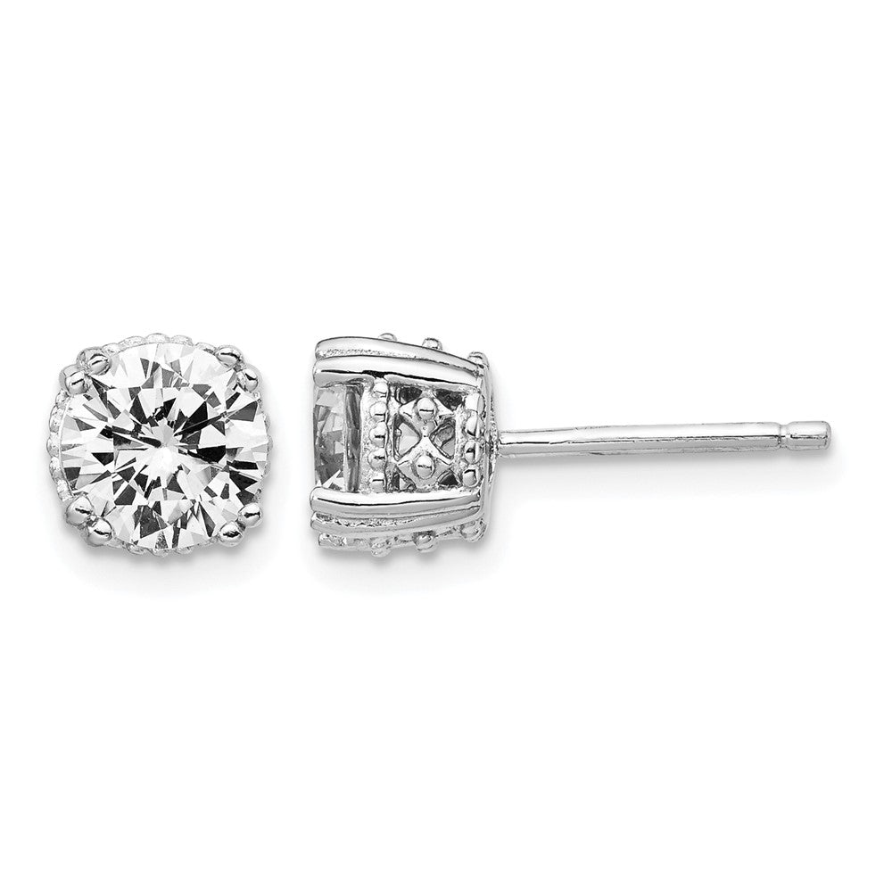 Cheryl M Sterling Silver Rhodium-plated Round Brilliant-cut 6.5mm CZ Post Stud Earrings