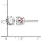 Cheryl M Sterling Silver Rhodium-plated and Rose Gold-plated Accent Heart Brilliant-cut CZ Stud Post Earrings