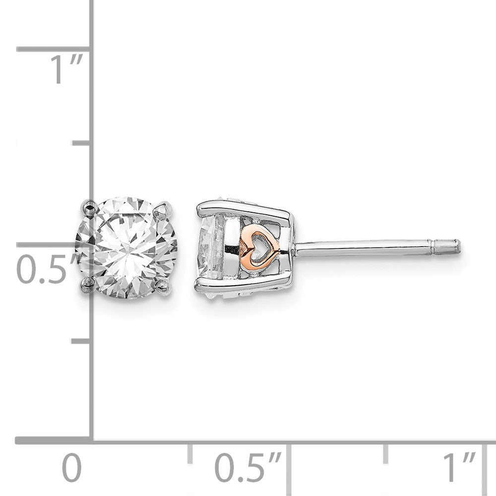 Cheryl M Sterling Silver Rhodium-plated and Rose Gold-plated Accent Heart Brilliant-cut CZ Stud Post Earrings