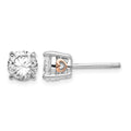 Cheryl M Sterling Silver Rhodium-plated and Rose Gold-plated Accent Heart Brilliant-cut CZ Stud Post Earrings