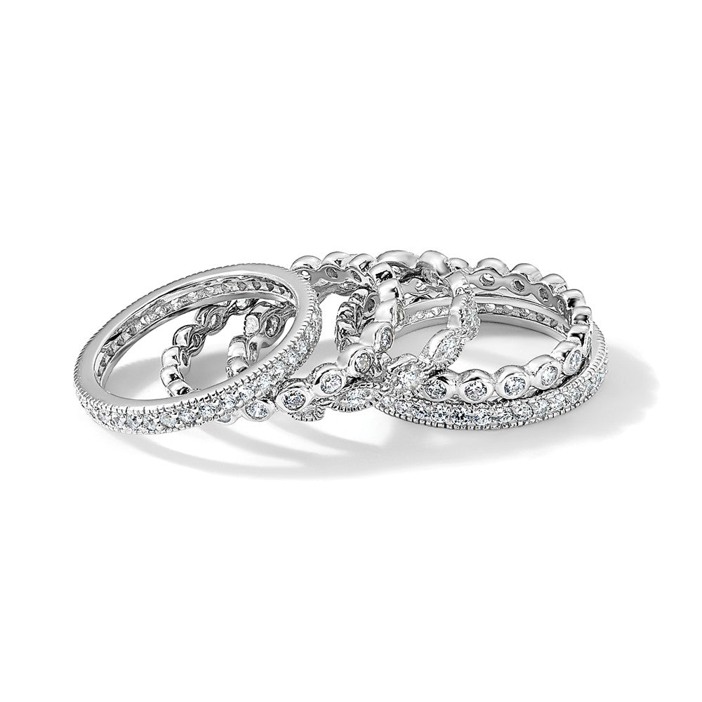 Cheryl M Sterling Silver Rhodium-plated Brilliant-cut CZ 5 Piece Eternity Ring Set
