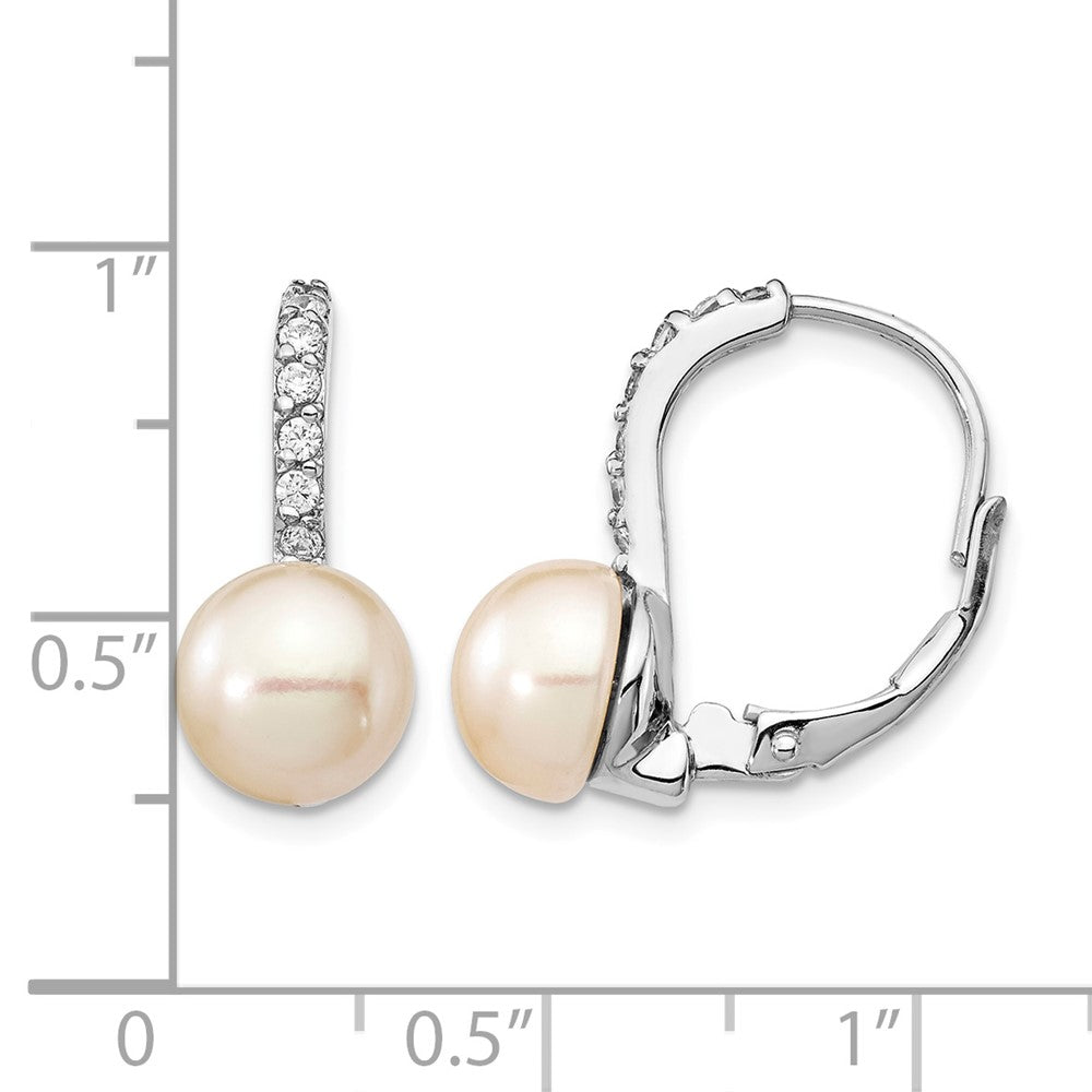 Cheryl M Sterling Silver Rhodium-plated Freshwater Cultured Pearl and Brilliant-cut CZ Leverback Earrings