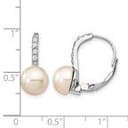 Cheryl M Sterling Silver Rhodium-plated Freshwater Cultured Pearl and Brilliant-cut CZ Leverback Earrings