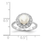 Cheryl M Sterling Silver Rhodium-plated Freshwater Cultured Pearl and Brilliant-cut CZ Ring