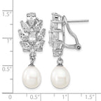 Cheryl M Sterling Silver Rhodium-plated Teardrop Freshwater Cultured Pearl Marquise-cut and Brilliant-cut CZ Fancy Omega Back Dangle Earrings