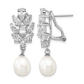 Cheryl M Sterling Silver Rhodium-plated Teardrop Freshwater Cultured Pearl Marquise-cut and Brilliant-cut CZ Fancy Omega Back Dangle Earrings