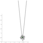 Cheryl M Sterling Silver Rhodium-plated Brilliant-cut Green Glass and Brilliant-cut White CZ Four Leaf Clover 18 Inch Necklace