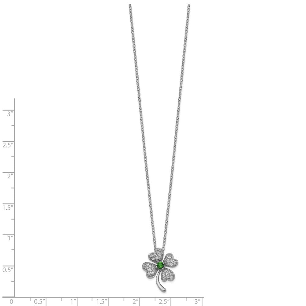 Cheryl M Sterling Silver Rhodium-plated Brilliant-cut Green Glass and Brilliant-cut White CZ Four Leaf Clover 18 Inch Necklace