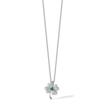 Cheryl M Sterling Silver Rhodium-plated Brilliant-cut Green Glass and Brilliant-cut White CZ Four Leaf Clover 18 Inch Necklace