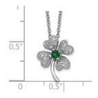 Cheryl M Sterling Silver Rhodium-plated Brilliant-cut Green Glass and Brilliant-cut White CZ Four Leaf Clover 15 Inch Necklace