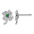 Cheryl M Sterling Silver Rhodium-plated Brilliant-cut Green Glass and Brilliant-cut White CZ Four Leaf Clover Post Earrings