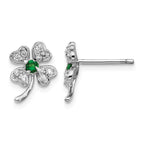 Cheryl M Sterling Silver Rhodium-plated Brilliant-cut Green Glass and Brilliant-cut White CZ Four Leaf Clover Post Earrings