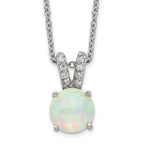 Cheryl M Sterling Silver Rhodium-plated Cabochon Lab Created Opal and Brilliant-cut CZ Split Bail 18 Inch Necklace