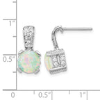 Cheryl M Sterling Silver Rhodium-plated 8mm Cabochon Lab Created Opal and Brilliant-cut CZ Post Dangle Earrings