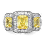 Cheryl M Sterling Silver Rhodium-plated Yellow Radiant-cut and White Brilliant-cut CZ 3 Stone Ring