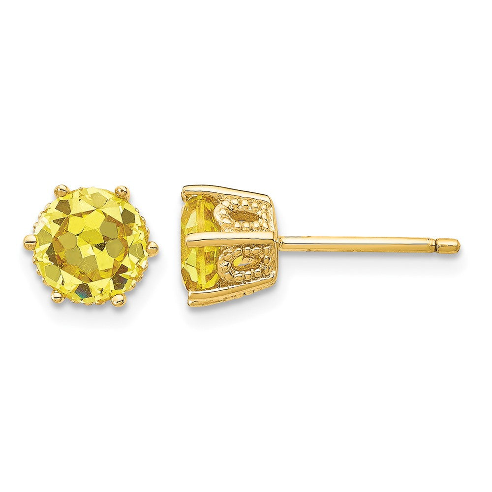 Cheryl M Sterling Silver Gold-plated Yellow Brilliant-cut 6.5mm CZ Stud Post Earrings