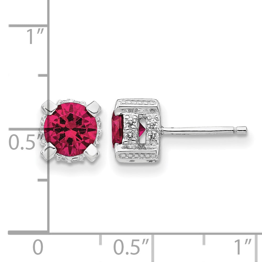 Cheryl M Sterling Silver Rhodium-plated Brilliant-cut 6.5mm Lab Created Ruby and Brilliant-cut White CZ Stud Post Earrings