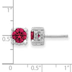 Cheryl M Sterling Silver Rhodium-plated Brilliant-cut 6.5mm Lab Created Ruby and Brilliant-cut White CZ Stud Post Earrings