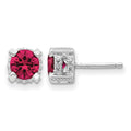 Cheryl M Sterling Silver Rhodium-plated Brilliant-cut 6.5mm Lab Created Ruby and Brilliant-cut White CZ Stud Post Earrings