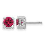 Cheryl M Sterling Silver Rhodium-plated Brilliant-cut 6.5mm Lab Created Ruby and Brilliant-cut White CZ Stud Post Earrings