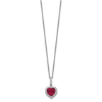Cheryl M Sterling Silver Rhodium-plated 100 Facet Lab Created Ruby and Brilliant-cut White CZ Heart Halo 18 Inch Necklace