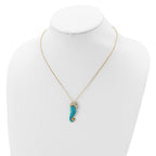 Cheryl M Sterling Silver Gold-plated Enameled Brilliant-cut Black and White CZ Seahorse 18 Inch Necklace