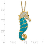 Cheryl M Sterling Silver Gold-plated Enameled Brilliant-cut Black and White CZ Seahorse 18 Inch Necklace