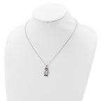 Cheryl M Sterling Silver Rhodium-plated with Black Rhodium Accent Enameled Brilliant-cut Black and White CZ Penguin 18 Inch Necklace