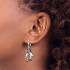 Cheryl M Sterling Silver Rhodium-plated with Black Rhodium Accent Enameled Brilliant-cut Black and White CZ Penguin Leverback Dangle Earrings