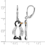 Cheryl M Sterling Silver Rhodium-plated with Black Rhodium Accent Enameled Brilliant-cut Black and White CZ Penguin Leverback Dangle Earrings