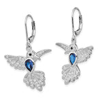 Cheryl M Sterling Silver Rhodium-plated Brilliant-cut Lab Created Dark Blue Spinel and Brilliant-cut White CZ Hummingbird Leverback Dangle Earrings