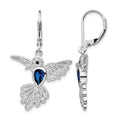 Cheryl M Sterling Silver Rhodium-plated Brilliant-cut Lab Created Dark Blue Spinel and Brilliant-cut White CZ Hummingbird Leverback Dangle Earrings