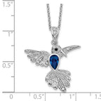 Cheryl M Sterling Silver Rhodium-plated Brilliant-cut Lab Created Dark Blue Spinel and Brilliant-cut White CZ Hummingbird 18 Inch Necklace