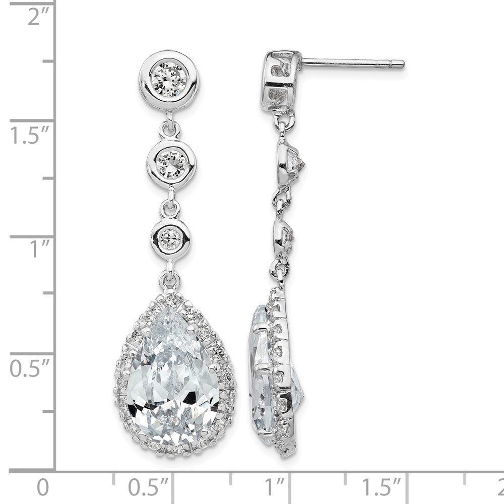 Cheryl M Sterling Silver Rhodium-plated Brilliant-cut CZ Bezel & Teardrop Halo Post Dangle Earrings