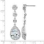 Cheryl M Sterling Silver Rhodium-plated Brilliant-cut CZ Bezel & Teardrop Halo Post Dangle Earrings